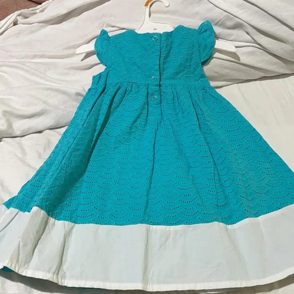Gymboree 5t turquoise white eyelet dress lined worn once euc